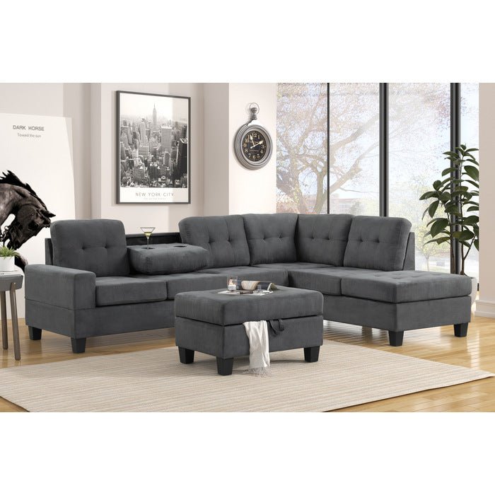 Heights Dark Gray Reverisble Sectional with Storage Ottoman - Gate FurnitureOttoman
