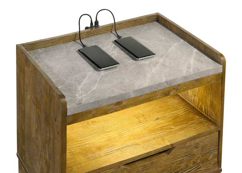 Henderson 1-drawer LED Nightstand Bedside Table Medium Oak - 222972