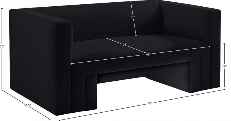 Henson 63" Velvet Upholstered Loveseat in Black - 665Black-L