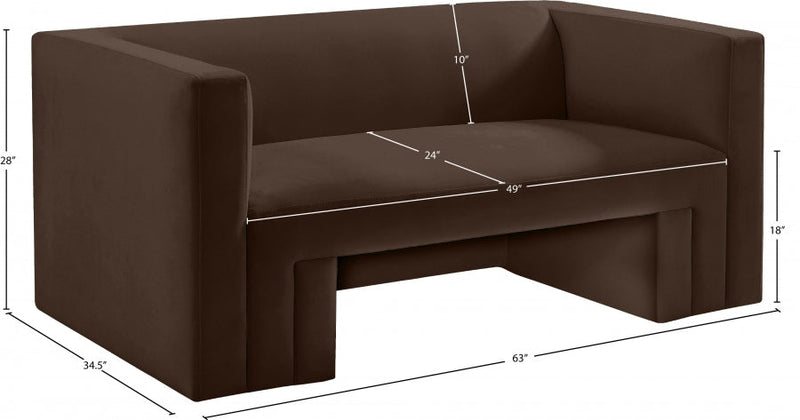 Henson 63" Velvet Upholstered Loveseat in Brown - 665Brown-L