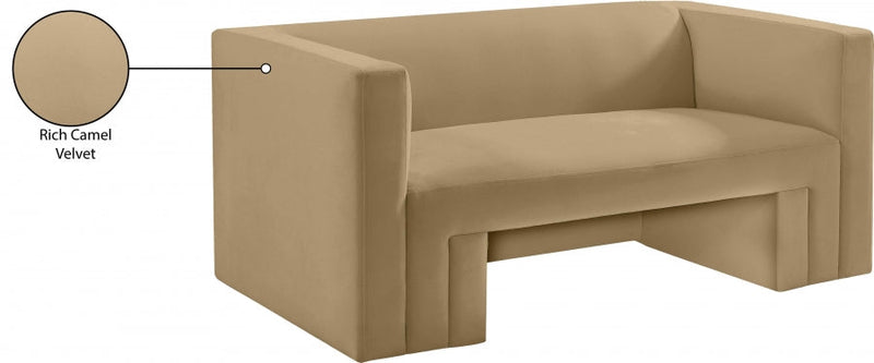 Henson 63" Velvet Upholstered Loveseat in Camel - 665Camel-L