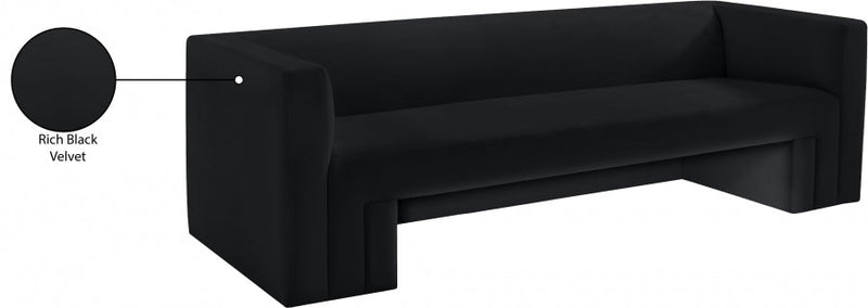 Henson 89.5" Velvet Upholstered Sofa in Black - 665Black-S