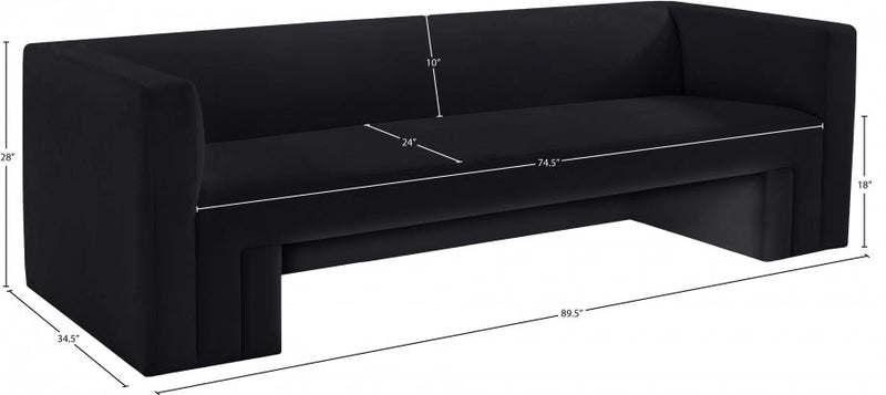Henson 89.5" Velvet Upholstered Sofa in Black - 665Black-S
