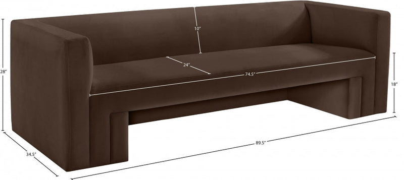 Henson 89.5" Velvet Upholstered Sofa in Brown - 665Brown-S