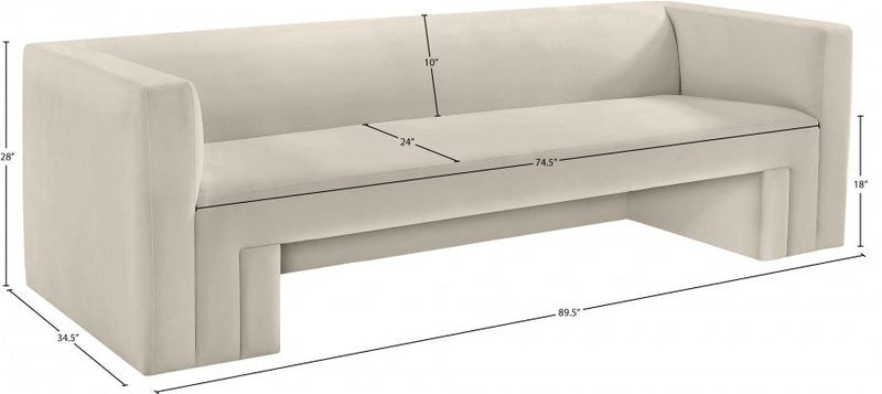 Henson 89.5" Velvet Upholstered Sofa in Cream - 665Cream-S