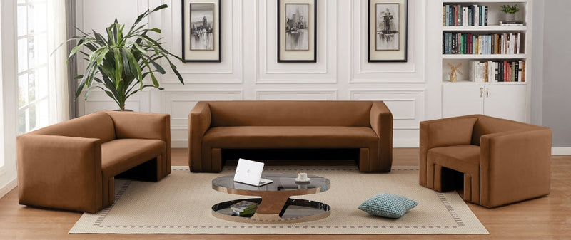 Henson 89.5" Velvet Upholstered Sofa in Saddle - 665Saddle-S