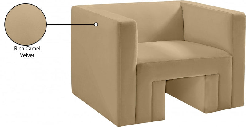 Henson Velvet Upholstered Chair in Camel - 665Camel-C