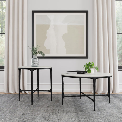 Hermas 2-piece Round Marble Coffee and End Table Set White - 710738-S2