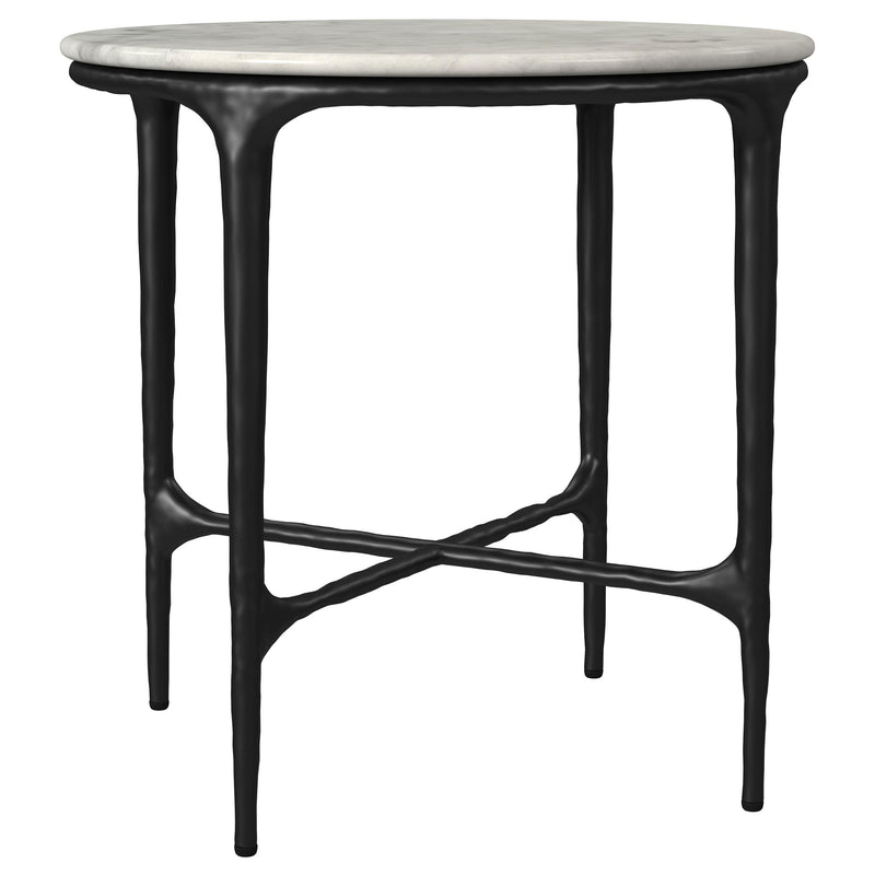 Hermas Round Genuine Marble Top Metal End Side Table White - 710737