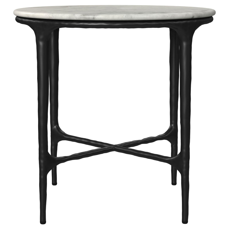 Hermas Round Genuine Marble Top Metal End Side Table White - 710737