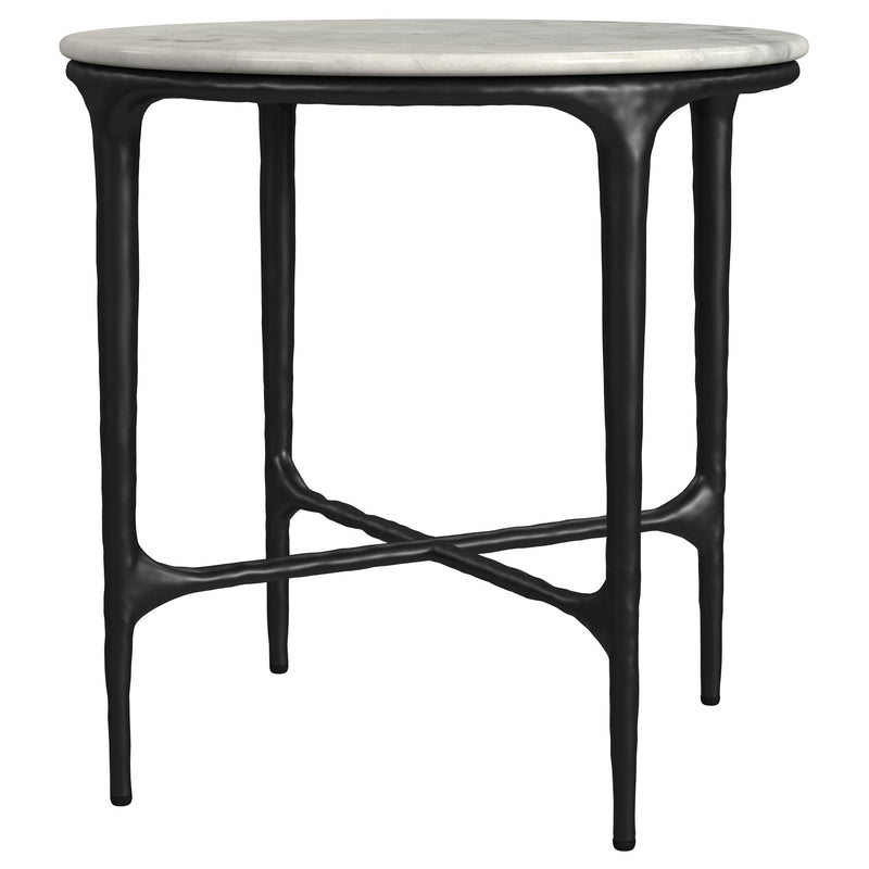 Hermas Round Genuine Marble Top Metal End Side Table White - 710737