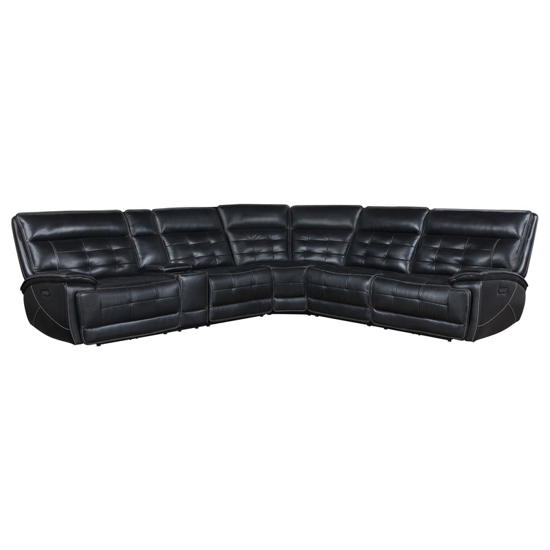 Hewitt Leather Dual Power Reclining Sectional Sofa Black - 609610PP