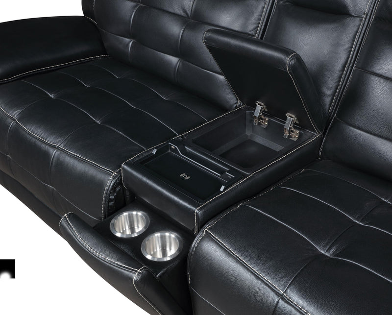 Hewitt Leather Dual Power Reclining Sectional Sofa Black - 609610PP