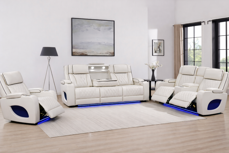 Hialeah White Sofa & Loveseat & Chair - HIALEAH-WT-SLC