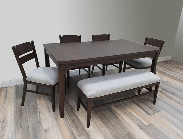 Higgins Brown Dining Table and Chairs with Bench (Set of 6) - Gate FurnitureDining Room Set