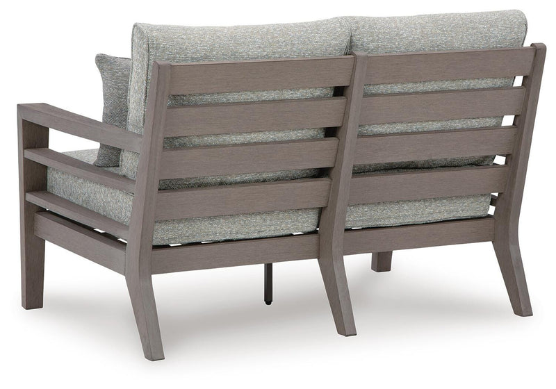 Hillside Barn Outdoor Loveseat and 2 Chairs with Coffee Table in Gray/Brown - PKG021261