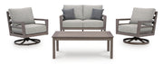 Hillside Barn Outdoor Loveseat and 2 Chairs with Coffee Table in Gray/Brown - PKG021261