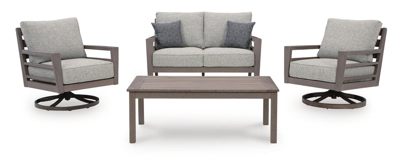 Hillside Barn Outdoor Loveseat and 2 Chairs with Coffee Table in Gray/Brown - PKG021261