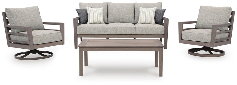 Hillside Barn Outdoor Sofa and 2 Chairs with Coffee Table in Gray/Brown - PKG021260