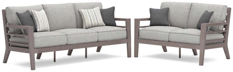 Hillside Barn Outdoor Sofa and Loveseat in Gray/Brown - PKG021258