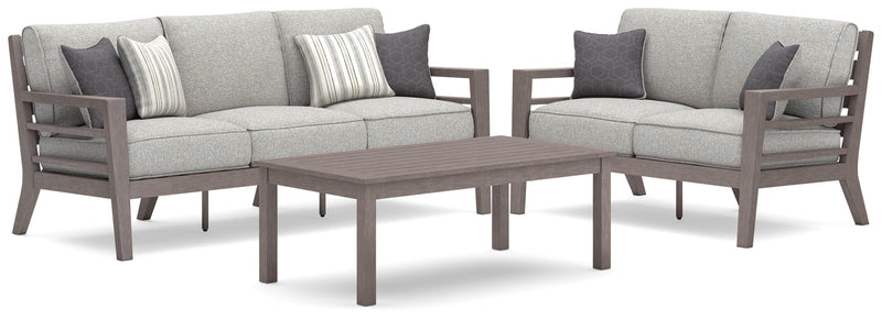 Hillside Barn Outdoor Sofa and Loveseat with Coffee Table in Gray/Brown - PKG021259