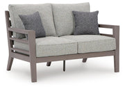 Hillside Barn Outdoor Sofa and Loveseat with Coffee Table in Gray/Brown - PKG021259