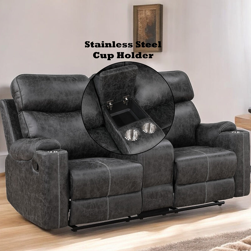 Hirah Motion Loveseat w/Console & USB Port - LV02571