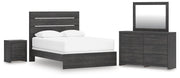 Hollivern Dark Gray Queen Panel Bed, Dresser, Mirror and Nightstand - PCB2108B25