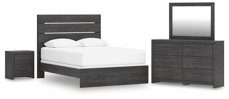 Hollivern Dark Gray Queen Panel Bed, Dresser, Mirror and Nightstand - PCB2108B25