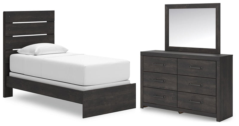 Hollivern Dark Gray Twin Panel Bed, Dresser and Mirror - PCB2108B13