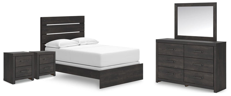 Hollivern Full Panel Bed, Dresser, Mirror and 2 Nightstands in Dark Gray - PKG021596