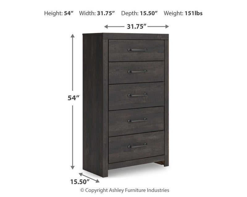 Hollivern Full Panel Bed, Dresser, Mirror and Chest in Dark Gray - PKG021602
