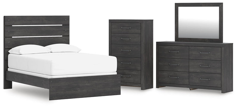 Hollivern Full Panel Bed, Dresser, Mirror and Chest in Dark Gray - PKG021602