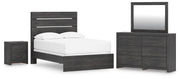 Hollivern Full Panel Bed, Dresser, Mirror and Nightstand in Dark Gray - PKG021601