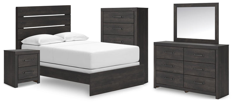 Hollivern Full Panel Bed, Dresser, Mirror, Chest and Nightstand in Dark Gray - PKG021603