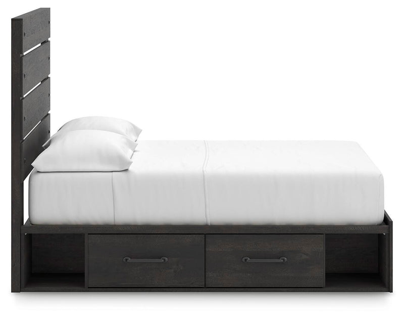 Hollivern Full Panel Bed with Storage, Dresser and Mirror in Dark Gray - PKG021646