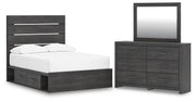 Hollivern Full Panel Bed with Storage, Dresser and Mirror in Dark Gray - PKG021646