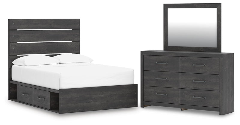 Hollivern Full Panel Bed with Storage, Dresser and Mirror in Dark Gray - PKG021646