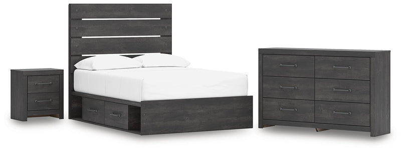 Hollivern Full Panel Bed with Storage, Dresser and Nightstand in Dark Gray - PKG021653