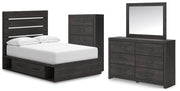 Hollivern Full Panel Bed with Storage, Dresser, Mirror and Chest in Dark Gray - PKG021650