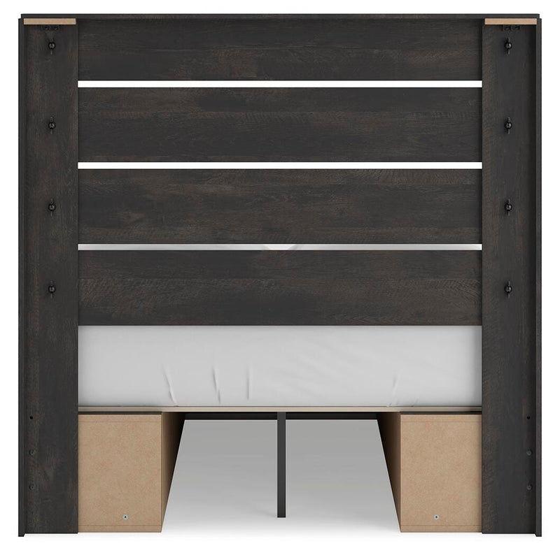Hollivern Full Panel Bed with Storage, Dresser, Mirror and Nightstand in Dark Gray - PKG021649