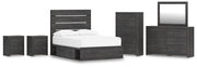 Hollivern Full Panel Bed with Storage, Dresser, Mirror, Chest and 2 Nightstands in Dark Gray - PKG021648