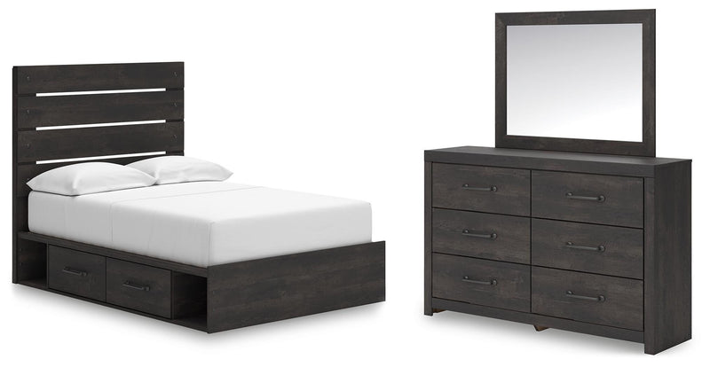 Hollivern Full Panel Storage Bed, Dresser and Mirror in Dark Gray - PKG021630