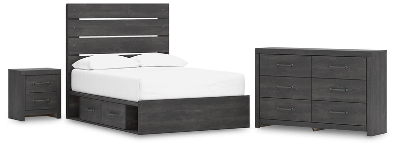Hollivern Full Panel Storage Bed, Dresser and Nightstand in Dark Gray - PKG021637
