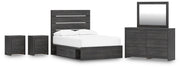 Hollivern Full Panel Storage Bed, Dresser, Mirror and 2 Nightstands in Dark Gray - PKG021631
