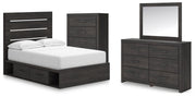 Hollivern Full Panel Storage Bed, Dresser, Mirror and Chest in Dark Gray - PKG021634