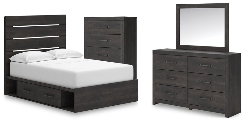Hollivern Full Panel Storage Bed, Dresser, Mirror and Chest in Dark Gray - PKG021634