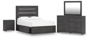 Hollivern Full Panel Storage Bed, Dresser, Mirror and Nightstand in Dark Gray - PKG021633