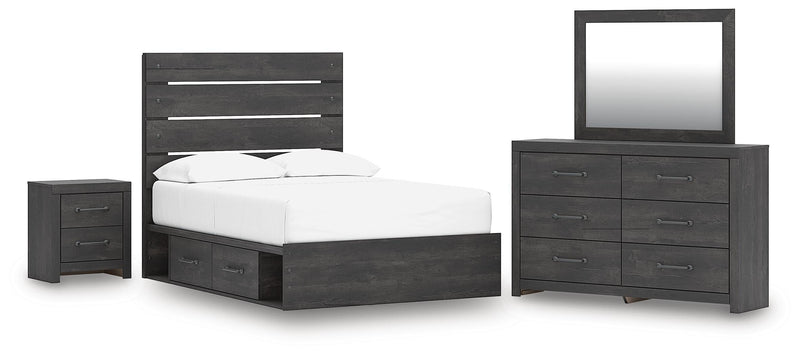 Hollivern Full Panel Storage Bed, Dresser, Mirror and Nightstand in Dark Gray - PKG021633