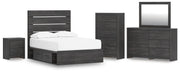 Hollivern Full Panel Storage Bed, Dresser, Mirror, Chest and Nightstand in Dark Gray - PKG021635